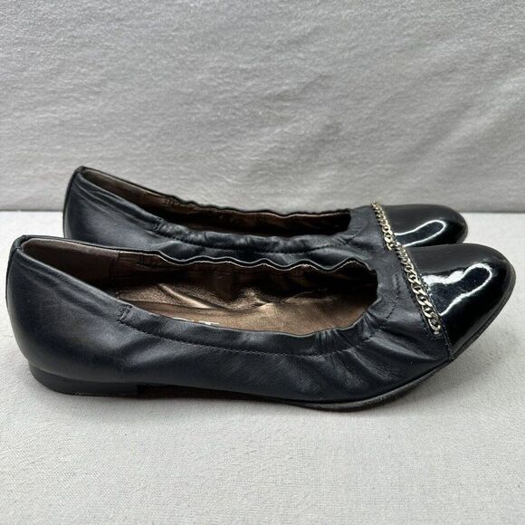 AGL Womens Size 38 (US 8) Cap Toe Black Leather Chain Ballet Flats Italian - Picture 1 of 9